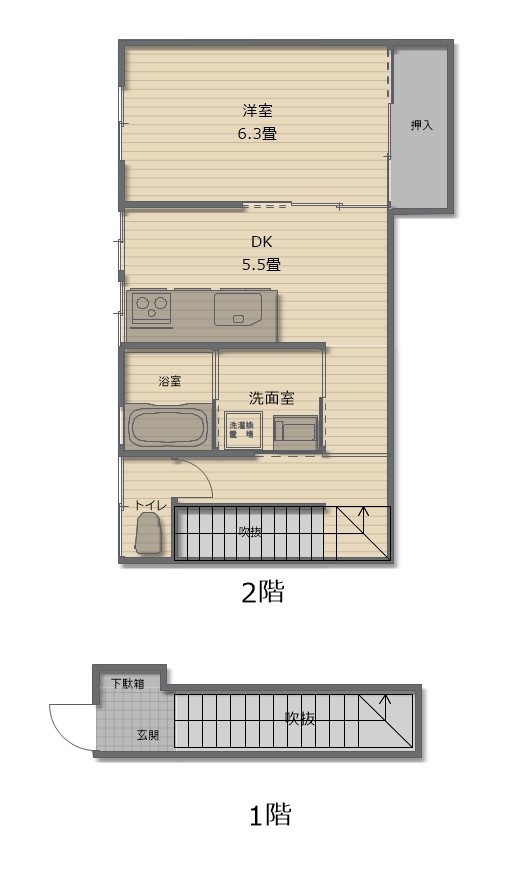 東新町　古民家タウンハウスA　1DKの間取り