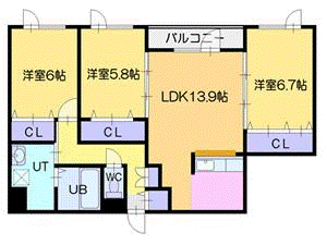 江別市幸町のマンションの間取り