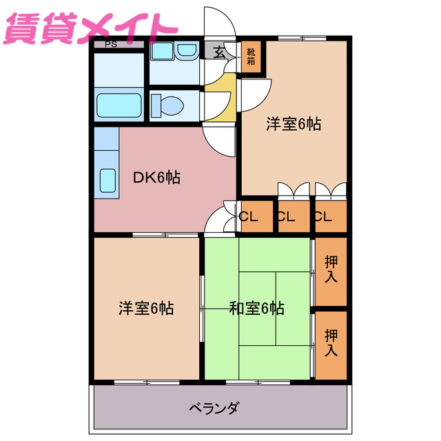 度会郡玉城町佐田のマンションの間取り