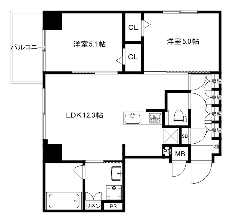 福岡市東区箱崎のマンションの間取り