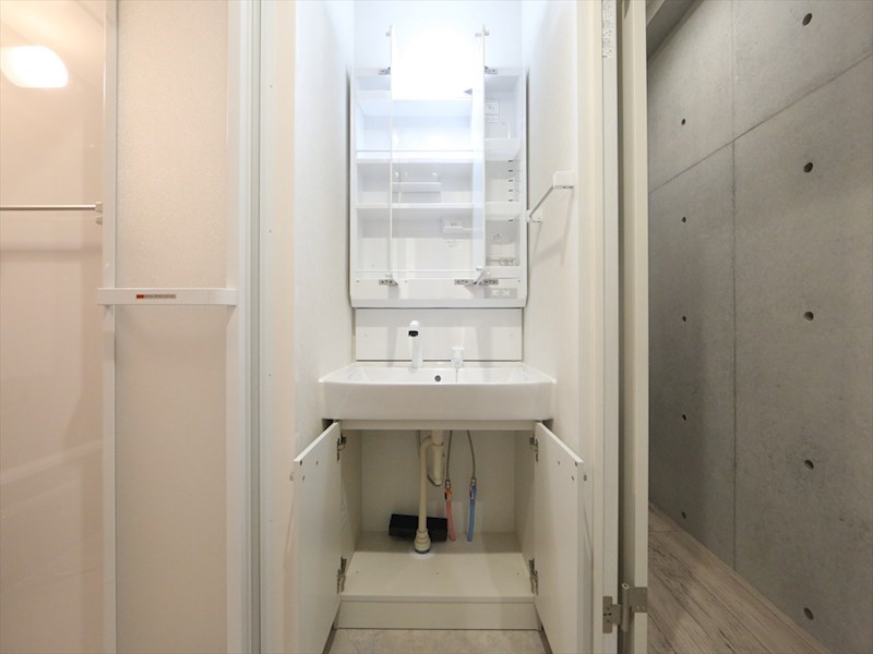 洗面設備　脱衣所　独立洗面台（シャンプードレッサー付）収納スペース有
