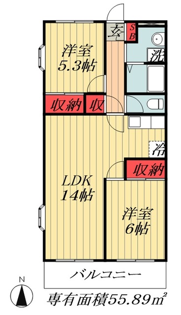 東京メトロ東西線 原木中山駅 徒歩17分 7階建 築37年の間取り写真