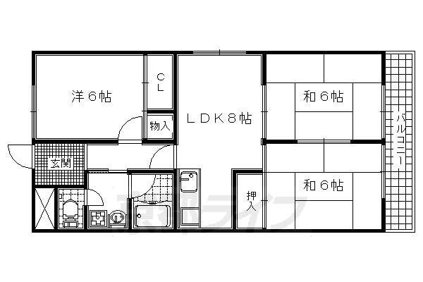 宇治市宇治のマンションの間取り