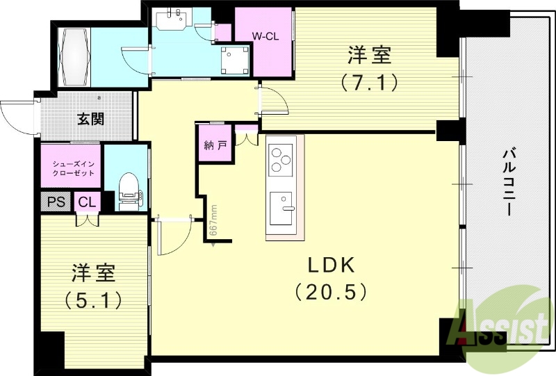 神戸市中央区新港町のマンションの間取り