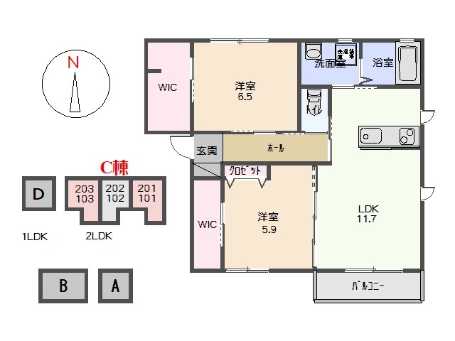 シャンティ韮川　Ｃの間取り