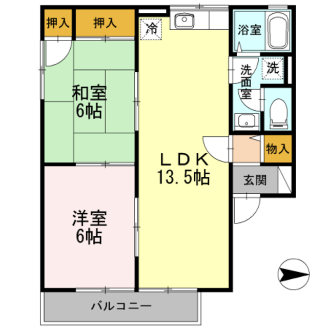 川西市東畦野のアパートの間取り