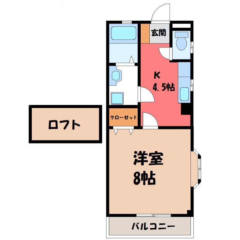 下都賀郡壬生町大字壬生丁のアパートの間取り