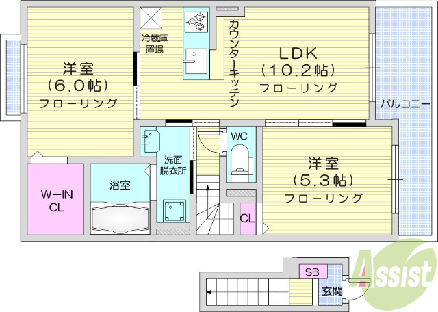 仙台市青葉区上愛子のアパートの間取り