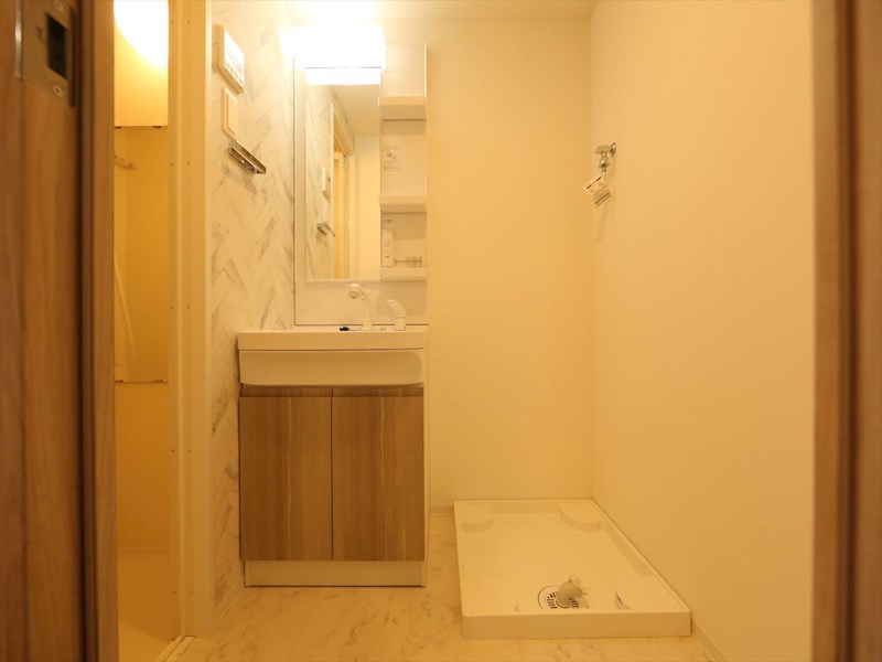 洗面設備　脱衣所　独立洗面台（シャンプードレッサー付）収納スペース有