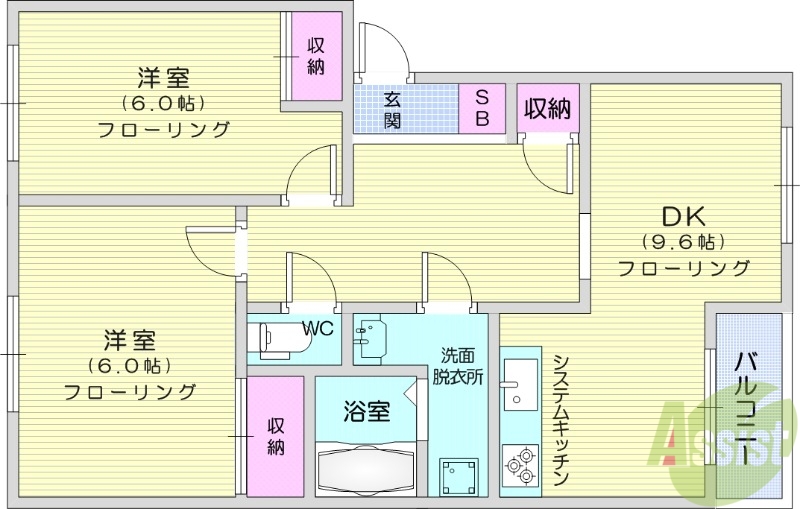 岩沼市里の杜のアパートの間取り