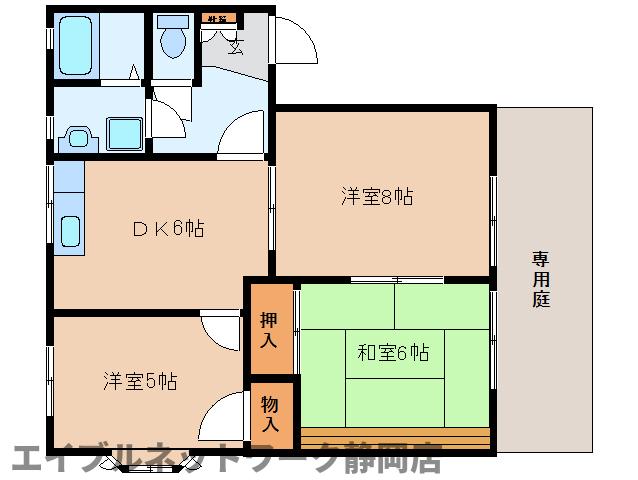 静岡市葵区松富のアパートの間取り