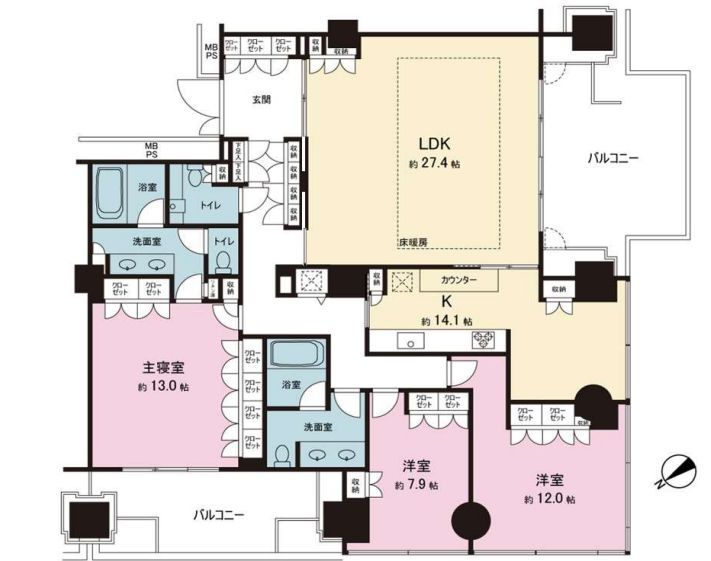 港区六本木のマンションの間取り