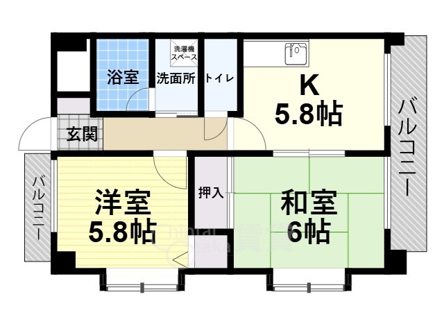 摂津市鶴野のマンションの間取り