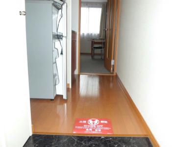 玄関　通路はフローリング。居室はカーペット敷きです。