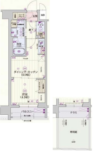 京都市南区唐橋経田町のマンションの間取り