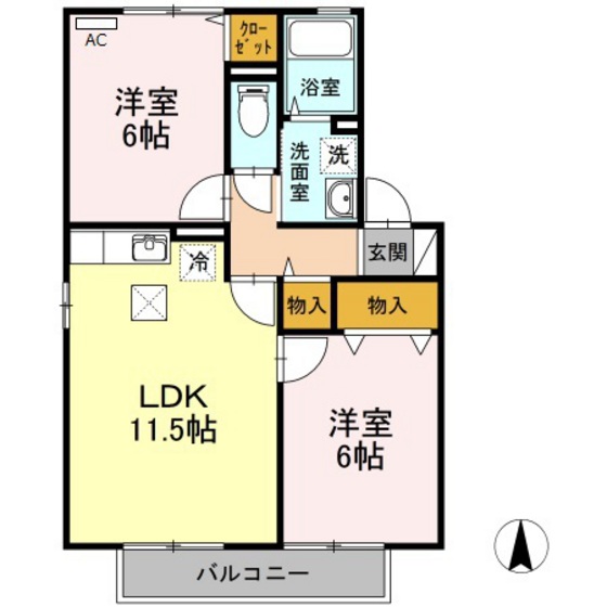 岡山市南区当新田のアパートの間取り