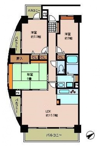 広島市安佐南区東原のマンションの間取り