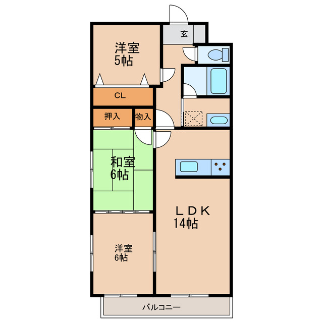 伊予市上三谷のマンションの間取り