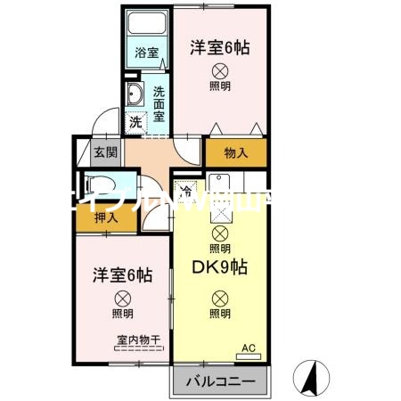 岡山市南区西市のアパートの間取り