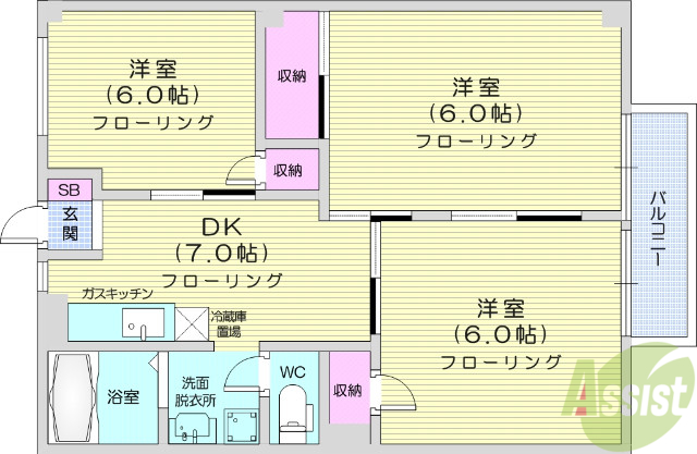 仙台市青葉区下愛子のアパートの間取り