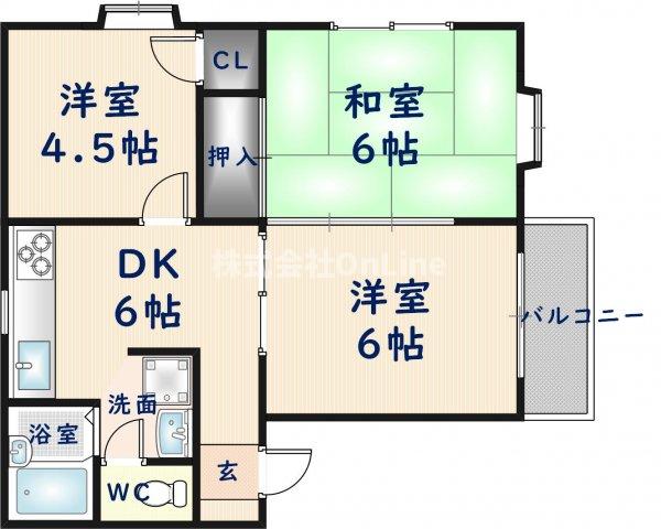 近鉄奈良線 河内花園駅 徒歩17分 2階建 築35年の間取り写真
