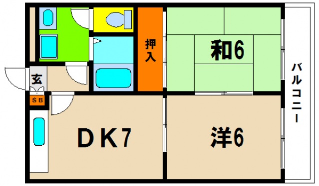 大阪市東住吉区東田辺のマンションの間取り