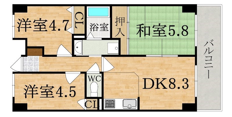 ライオンズマンション大和八木の間取り