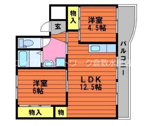 玉野市後閑のマンションの間取り