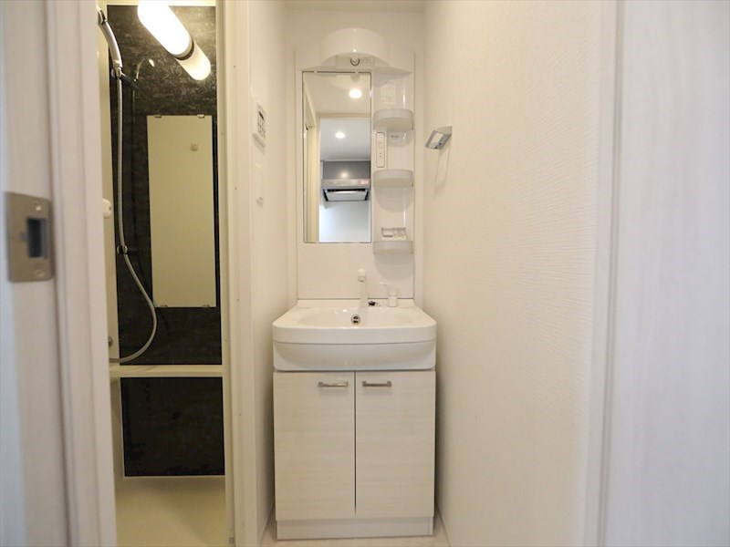 洗面設備　脱衣所　独立洗面台（シャンプードレッサー付）収納スペース有