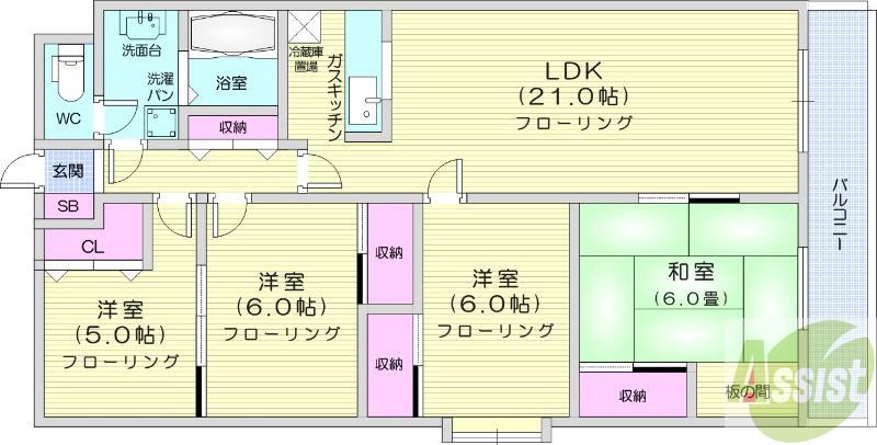 地下鉄東豊線 環状通東駅 徒歩4分 7階建 築36年の間取り写真
