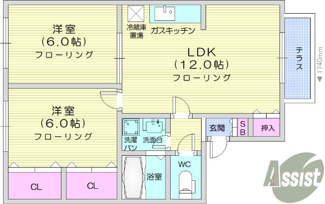 仙台市宮城野区鶴巻のアパートの間取り