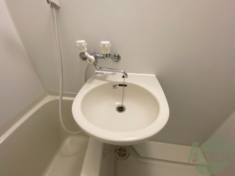 洗面設備　洗面台はバスルームの横に付いていました．