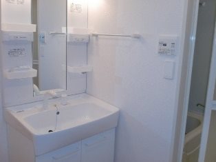 洗面設備　シャワー付きの独立洗面台です。