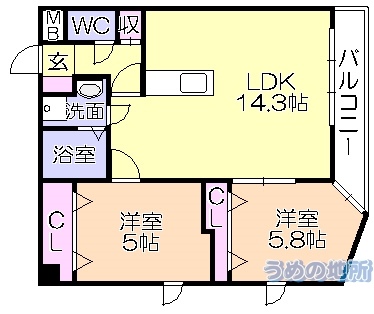 西鉄天神大牟田線 花畑駅 徒歩6分 5階建 築16年の間取り写真