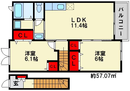 大野城市大字牛頸のアパートの間取り