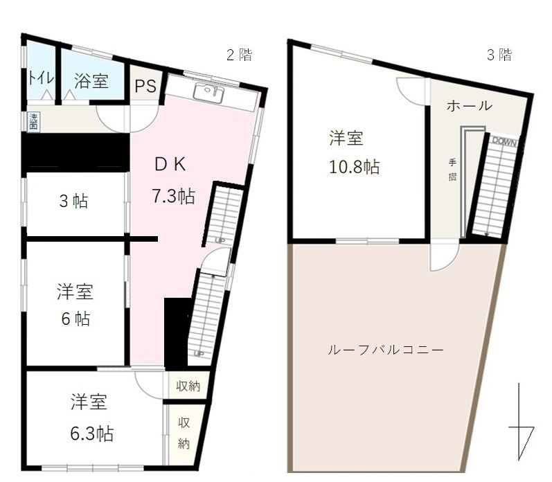 今福西1丁目貸家 2、3階部分の間取り写真