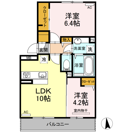 熊本市北区清水新地のアパートの間取り