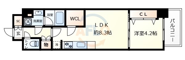 大阪市北区堂山町のマンションの間取り