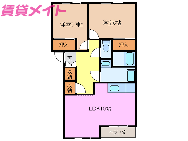 松阪市中道町のアパートの間取り