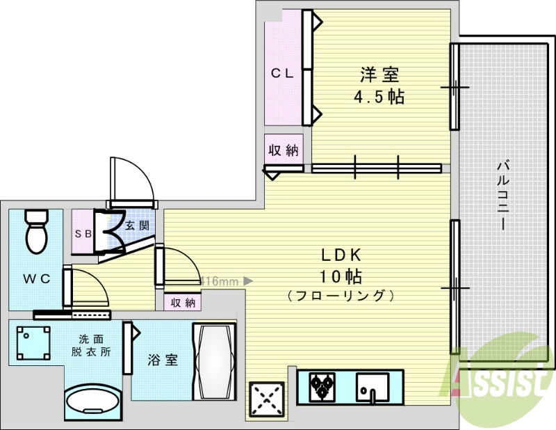 大阪市淀川区野中北のマンションの間取り