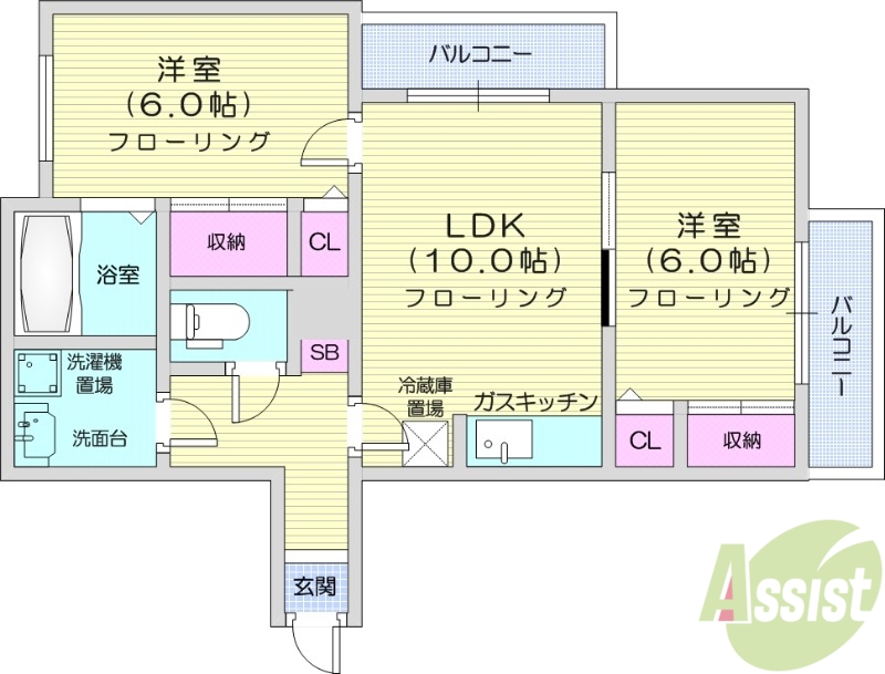 札幌市北区北六条西のマンションの間取り