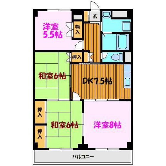 郡山市菜根のマンションの間取り