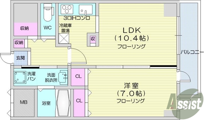 仙台市青葉区国分町のマンションの間取り