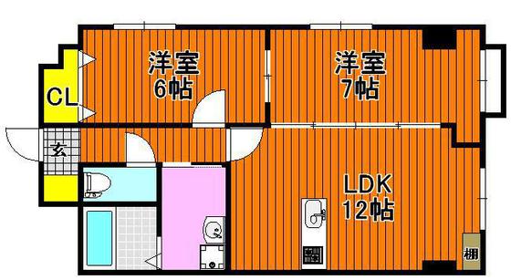 岡山市北区東花尻のマンションの間取り