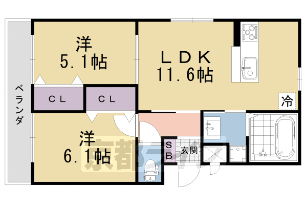 京都市伏見区深草寺内町のアパートの間取り