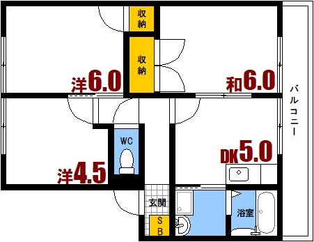 瀬野ハイライフタウンB棟9-2-5の間取り