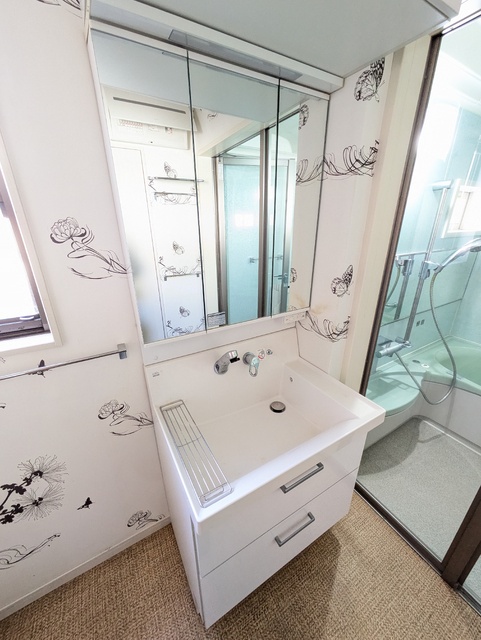 洗面設備　身支度に便利なシャワー付洗面化粧台