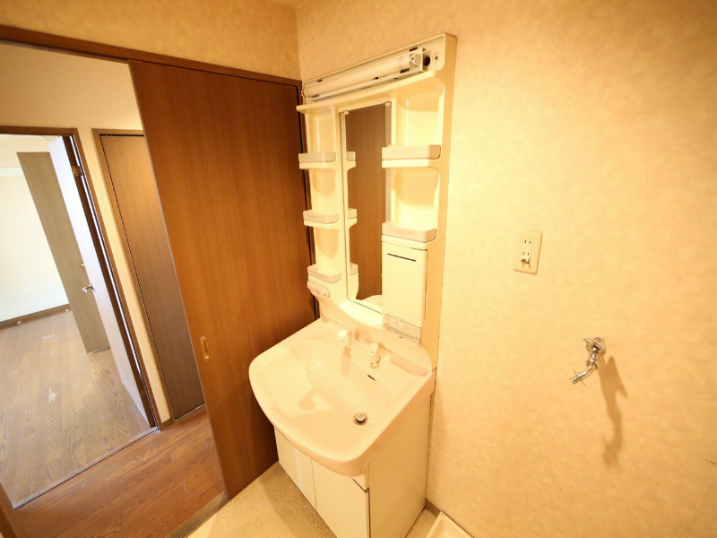 洗面設備　脱衣所　独立洗面台付（シャンプードレッサー）　室内洗濯機置場