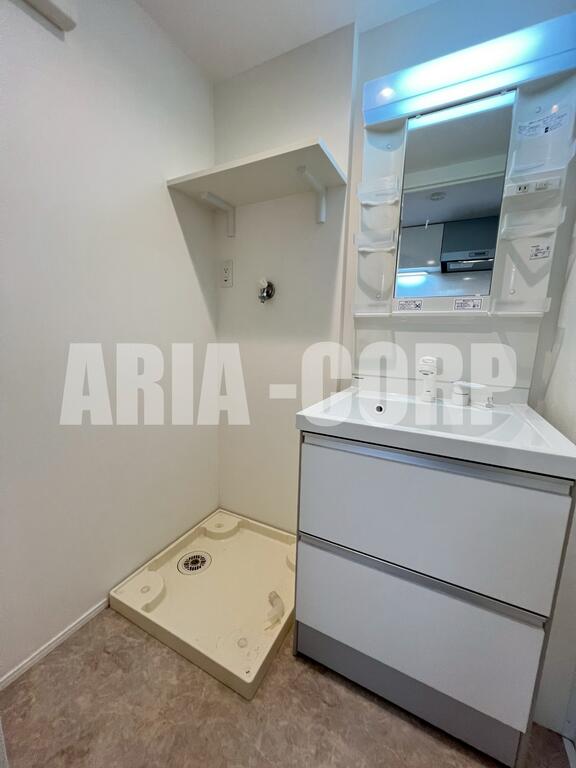 洗面設備　独立洗面台はシャワーヘッドタイプで洗髪や手入れに〇です