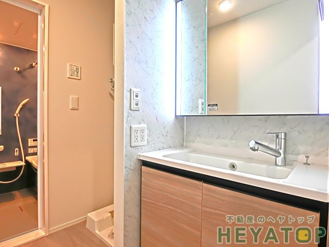 洗面設備　便利なシャワー付き洗面化粧台（同仕様写真）